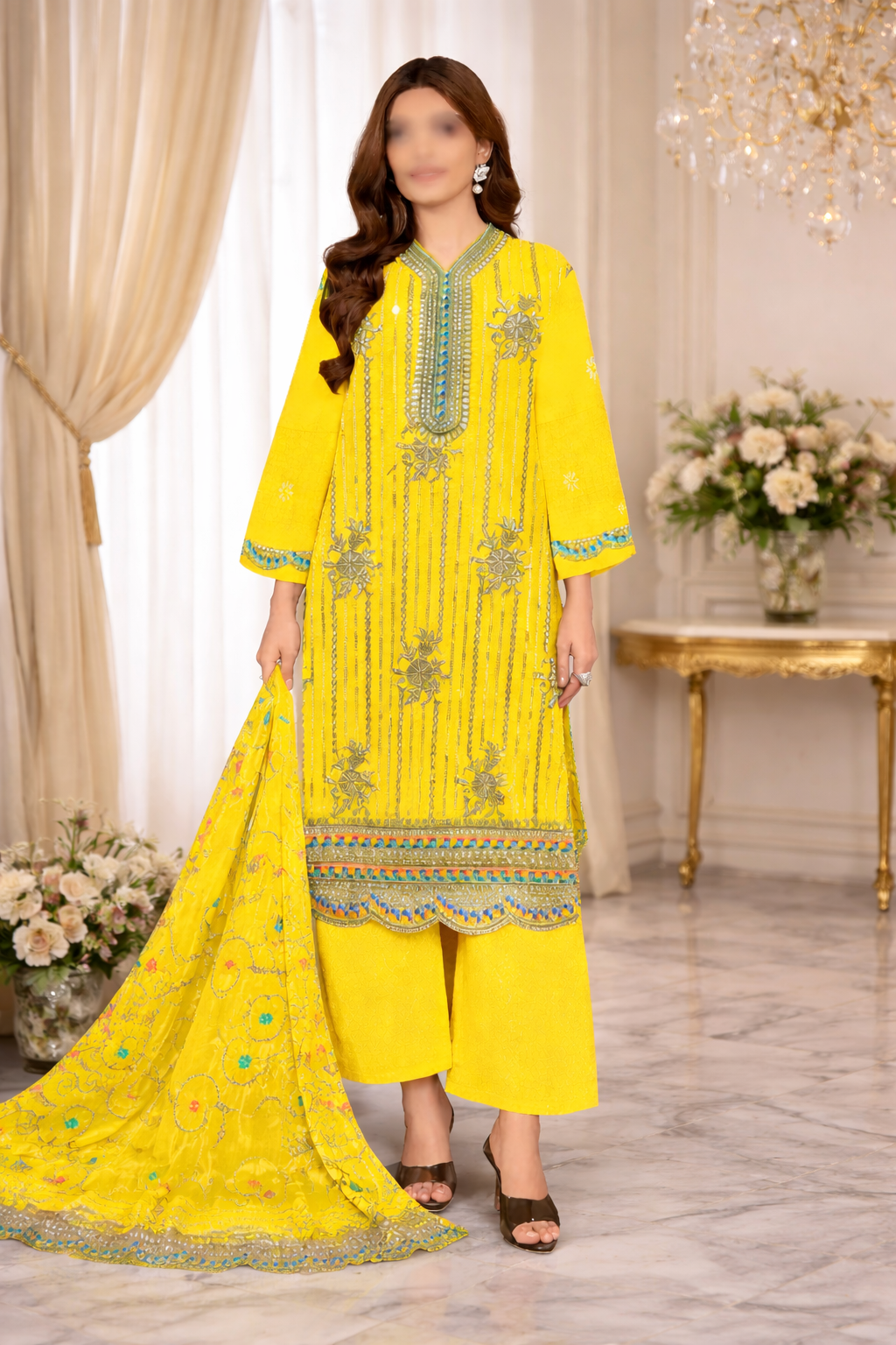 Guldasta – Luxury Embroidered Cotton 3-Piece Suit | Urooj Fabrics