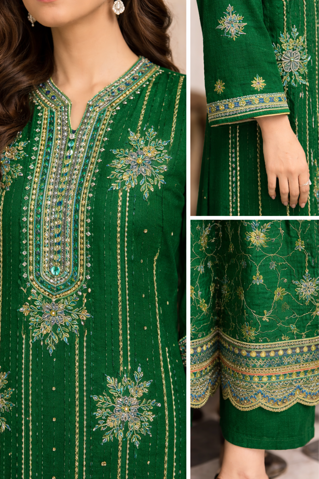 Guldasta – Luxury Embroidered Cotton 3-Piece Suit | Urooj Fabrics