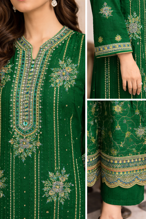 Guldasta – Luxury Embroidered Cotton 3-Piece Suit | Urooj Fabrics