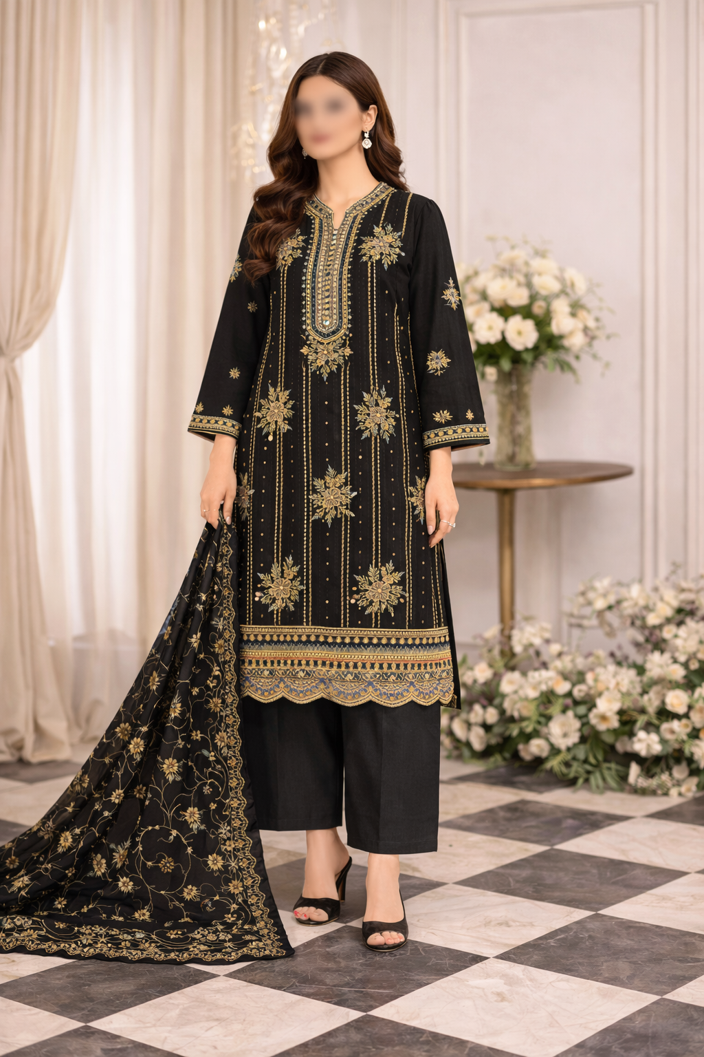 Guldasta – Luxury Embroidered Cotton 3-Piece Suit | Urooj Fabrics
