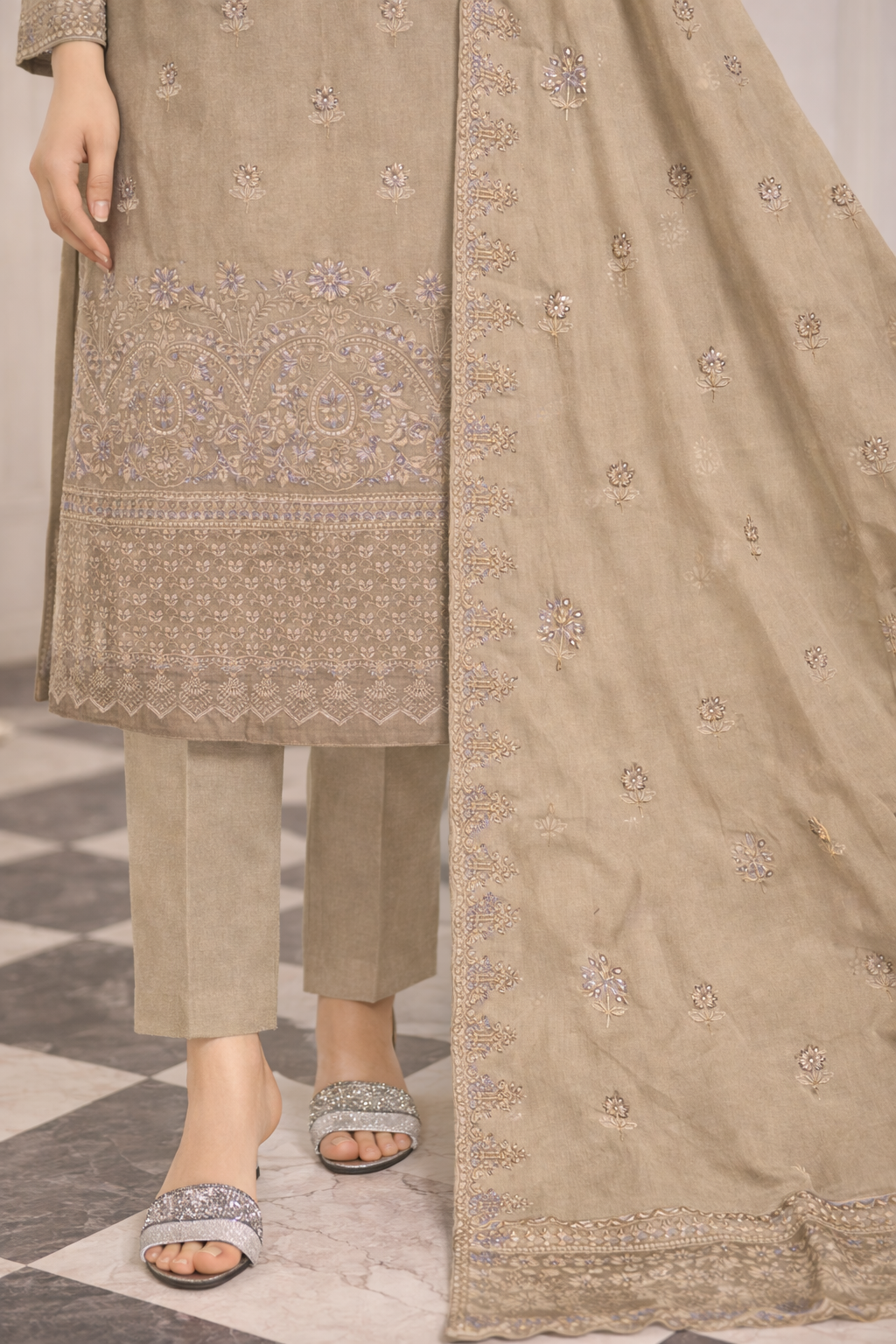 Rim Jhim – Luxury Embroidered Cotton 3-Piece Suit | Urooj Fabrics