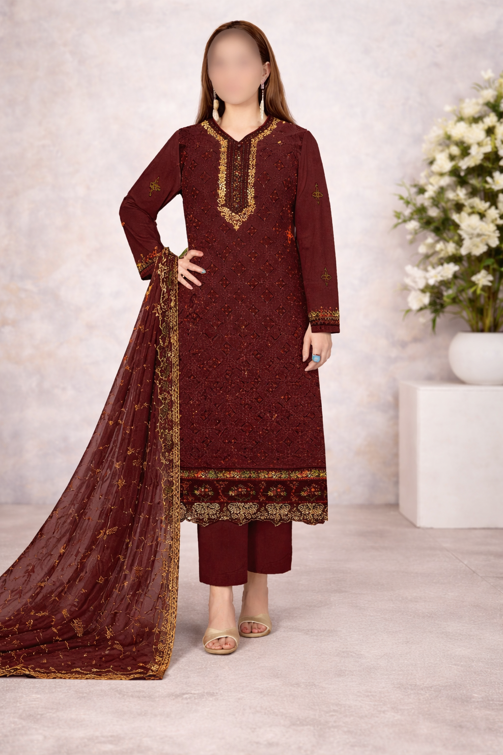 Rangooli – Luxury Embroidered Cotton Suit | 3 Colors Available