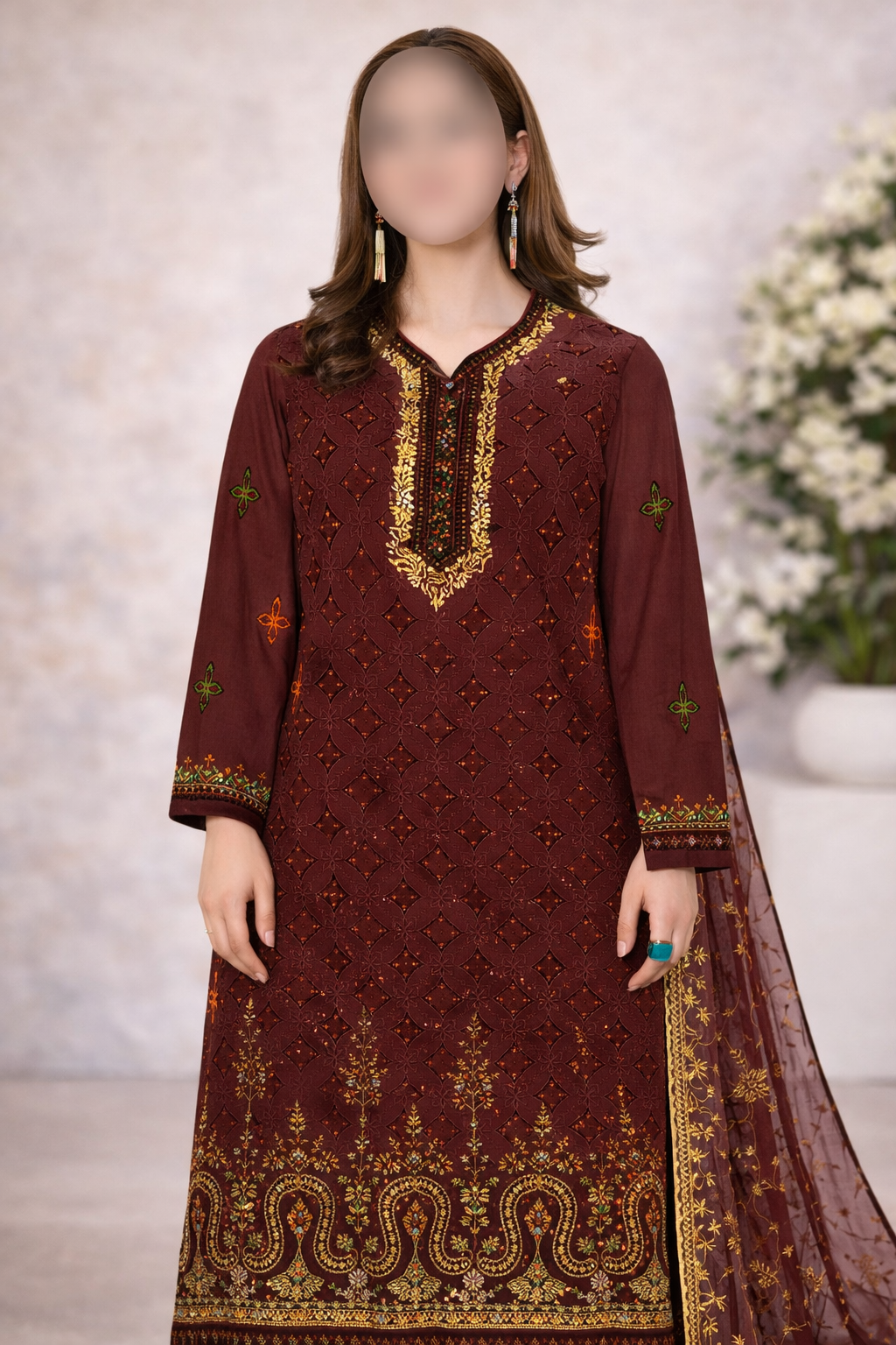 Rangooli – Luxury Embroidered Cotton Suit | 3 Colors Available