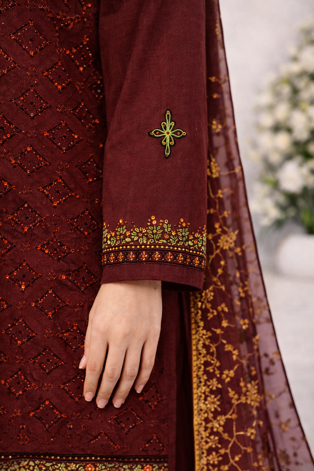 Rangooli – Luxury Embroidered Cotton Suit | 3 Colors Available