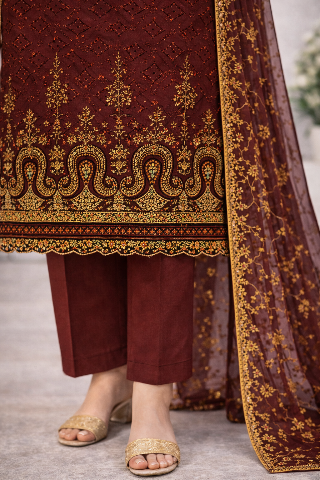 Rangooli – Luxury Embroidered Cotton Suit | 3 Colors Available