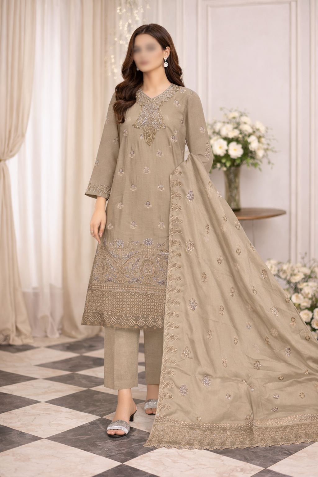 Rim Jhim – Luxury Embroidered Cotton 3-Piece Suit | Urooj Fabrics
