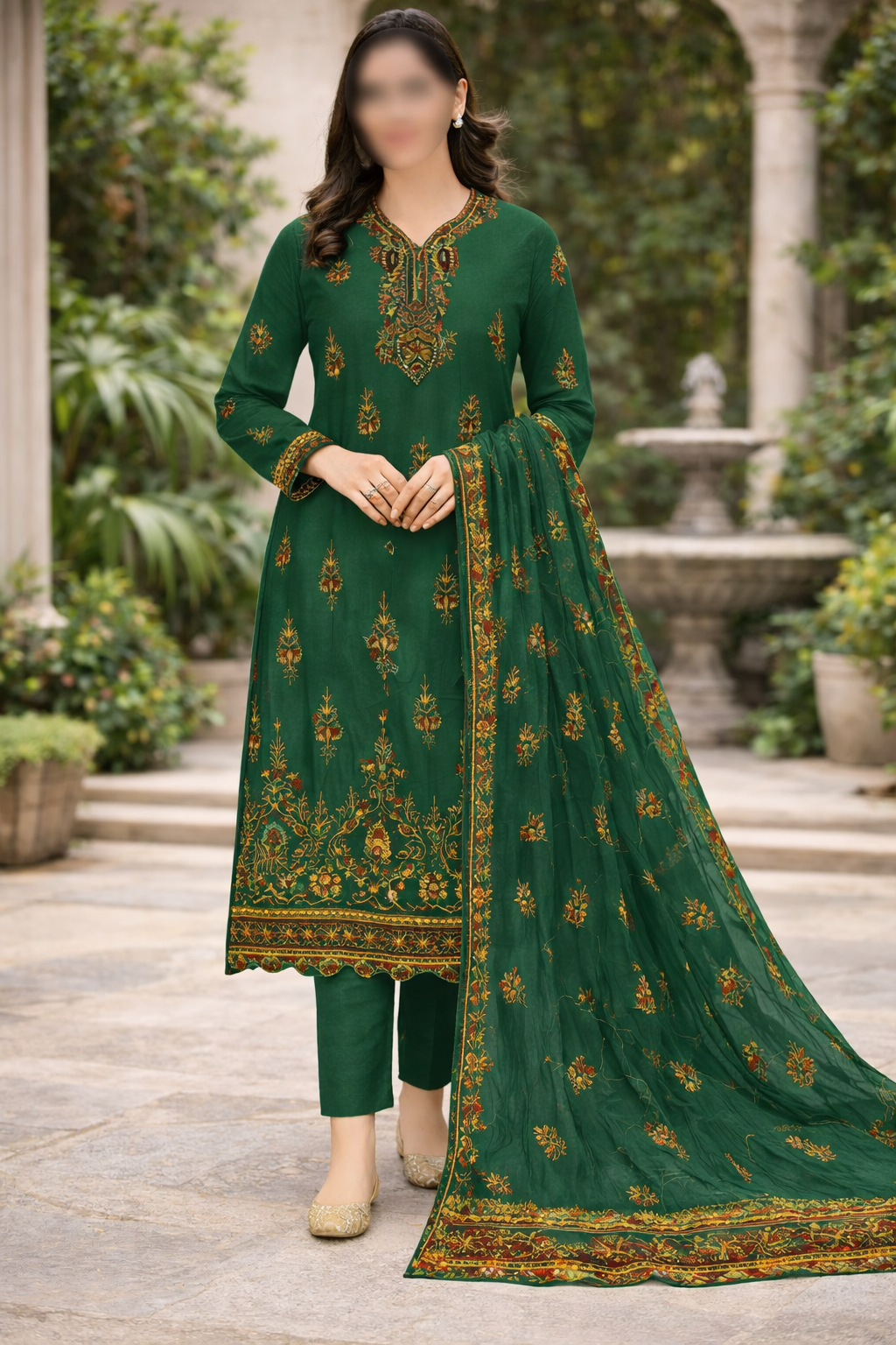 Rim Jhim – Luxury Embroidered Cotton 3-Piece Suit | Urooj Fabrics