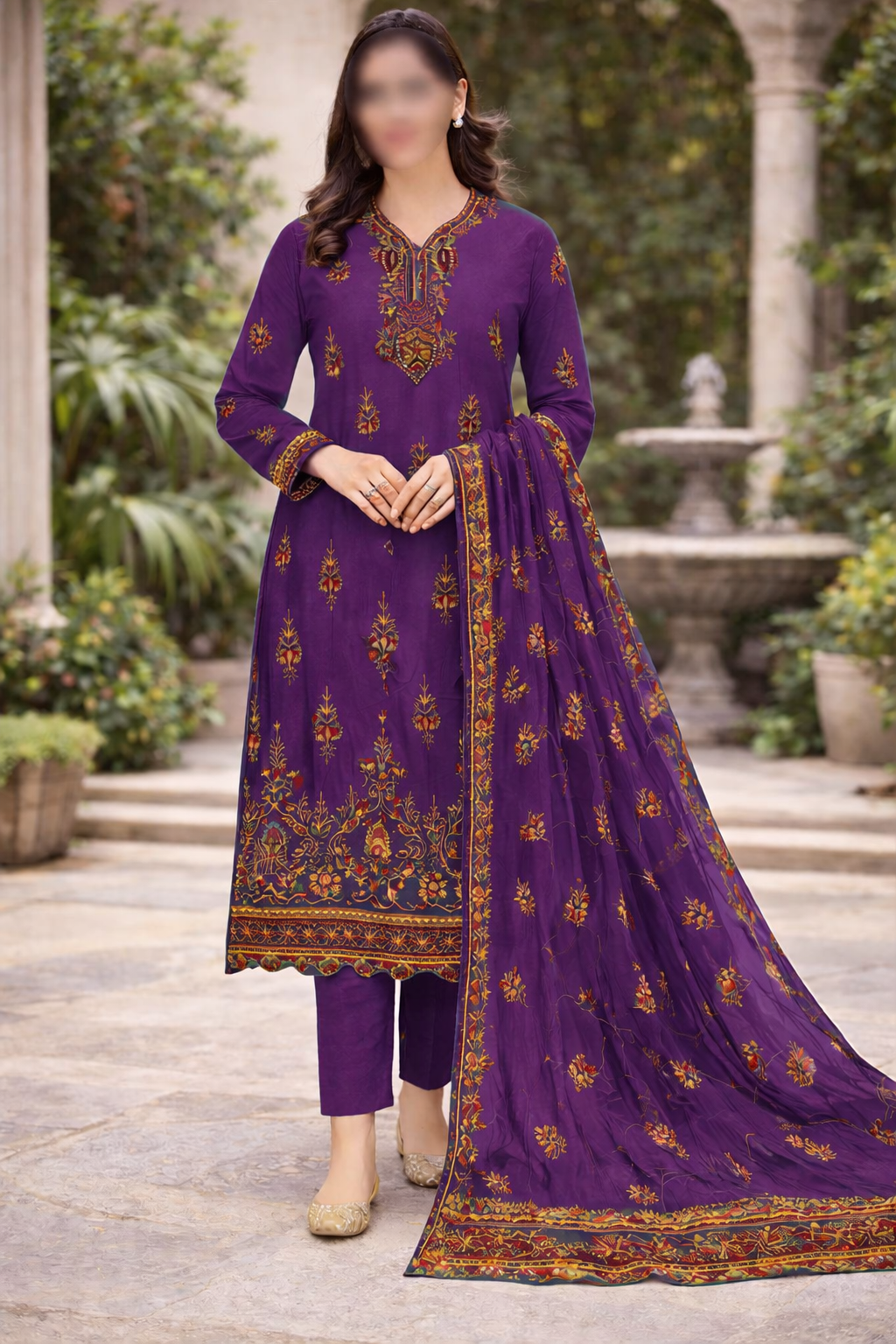 Rim Jhim – Luxury Embroidered Cotton 3-Piece Suit | Urooj Fabrics