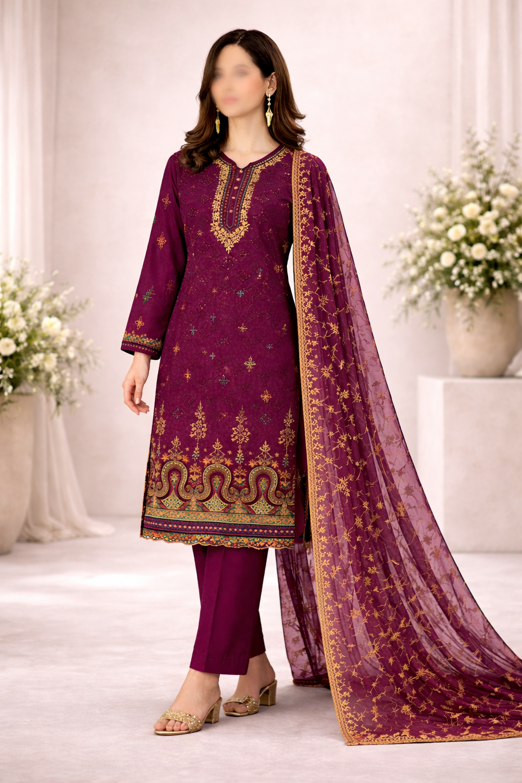 Rangooli – Luxury Embroidered Cotton Suit | 3 Colors Available