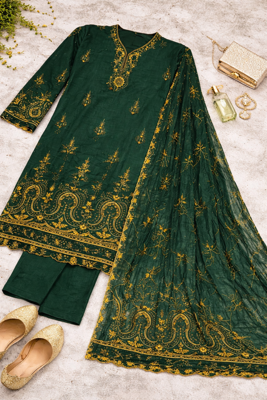 ED Embroidered Cotton 3-Piece Suit – Elegant Festive Collection