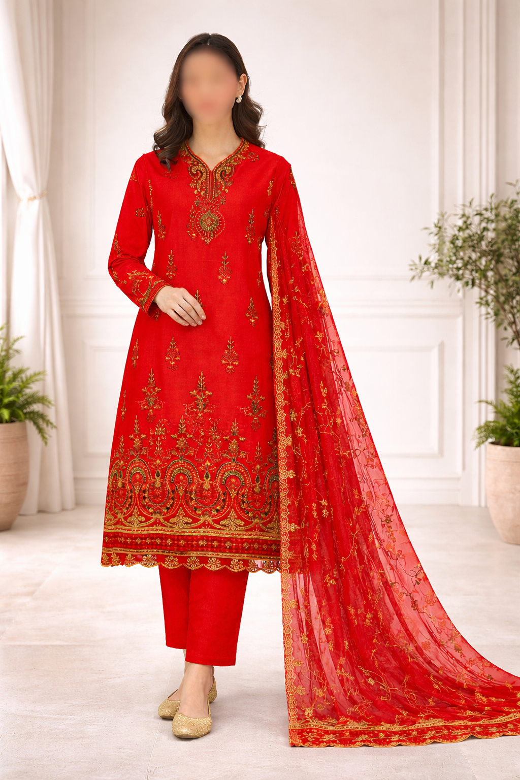 ED Embroidered Cotton 3-Piece Suit – Elegant Festive Collection