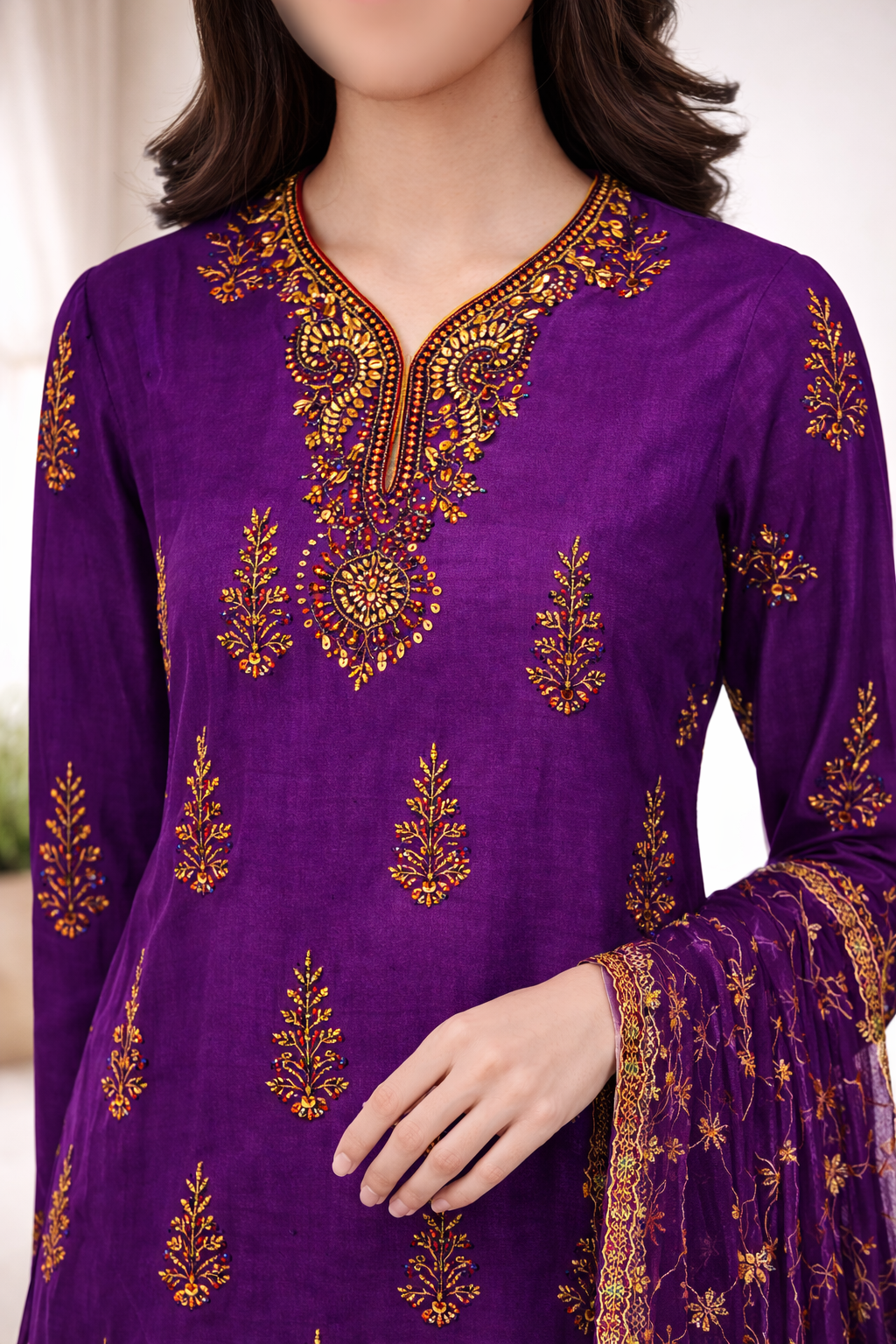 ED Embroidered Cotton 3-Piece Suit – Elegant Festive Collection