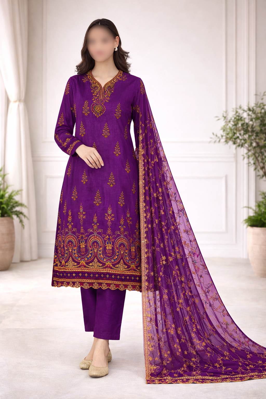 ED Embroidered Cotton 3-Piece Suit – Elegant Festive Collection